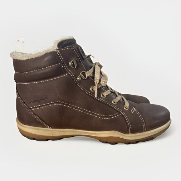 ECCO Hydromax Leather Wool Lined Hiking Ankle Boots Shoes EU 41 Women’s 10.5 - Picture 1 of 8